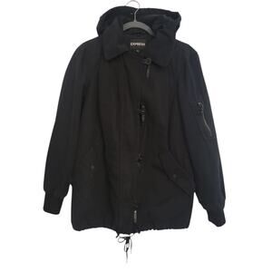 Express‎ Jacket Black Sz XS Military Utility Mid Length Hood Casual Heavyweight